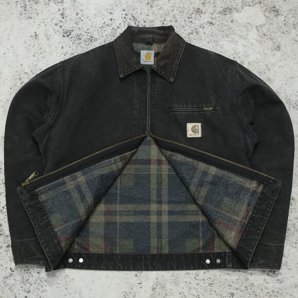 RARE Vintage Carhartt J43 ONX Onyx Faded Black Detroit Jacket Size Medium - Picture 2 of 16